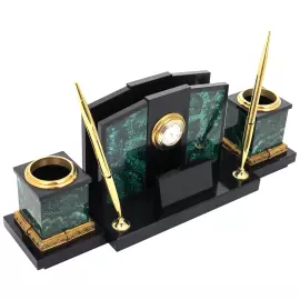 Настольный набор из малахита и долерита "Педант"