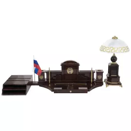 Настольный набор из обсидиана "Руководитель. Гербовый" с лампой Эллада