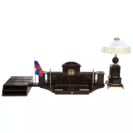 Настольный набор из обсидиана "Руководитель" с лампой Эллада