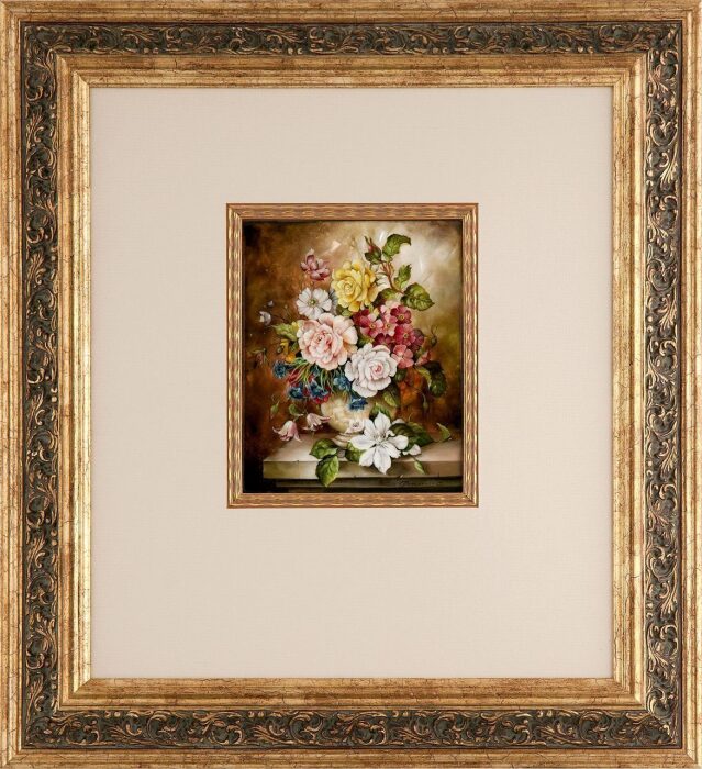 Miniature painting "Still Life" with mother of pearl