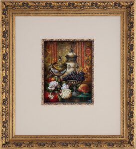 Miniature painting "Still Life" with mother of pearl