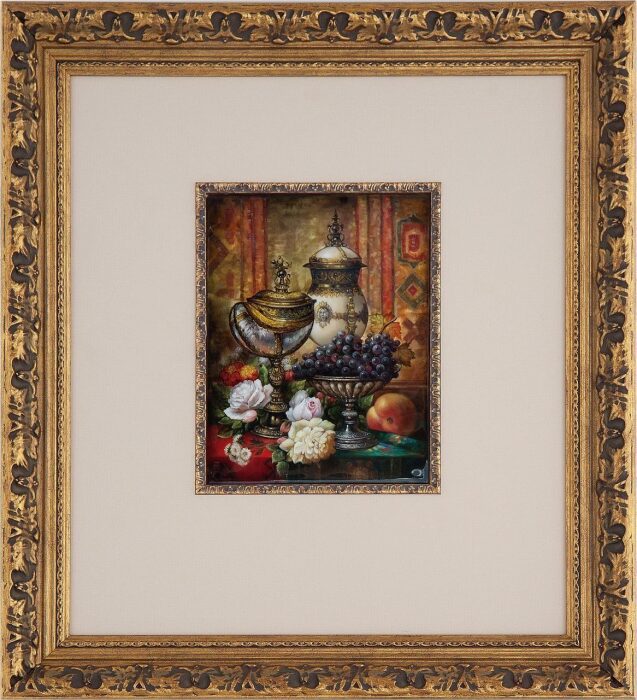 Miniature painting "Still Life" with mother of pearl