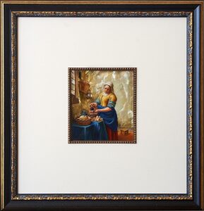 A copy of the painting by Jan Vermeer "Thrush" with mother of pearl