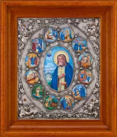 Икона "Святой Серафим Саровский" с перламутром