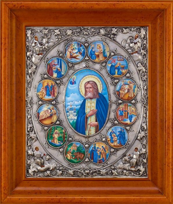 Icon "Saint Seraphim of Sarov" with mother of pearl