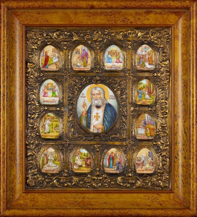 Icon "Seraphim of Sarov" with mother of pearl