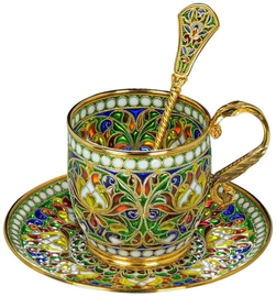 Coffee cup and saucer "Golden flower" with hot enamels