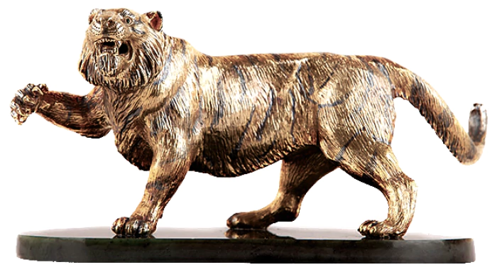 Souvenir "Tiger" on a stand, jade, garnet