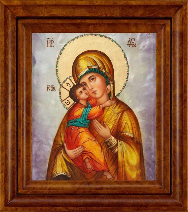 Icon of the Mother of God "Vladimirskaya" with mother of pearl
