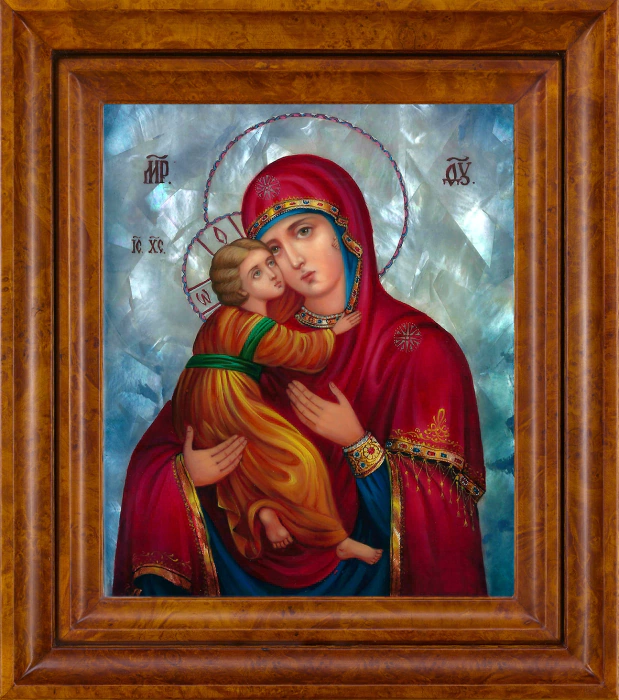 Icon of the Mother of God "Vladimirskaya", large with mother of pearl