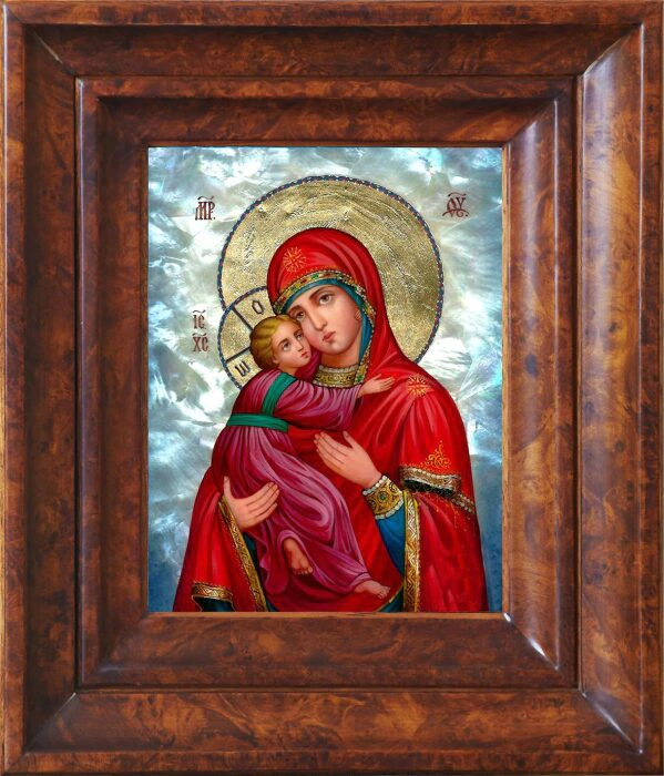 Icon of the Vladimir Mother of God, small with mother of pearl