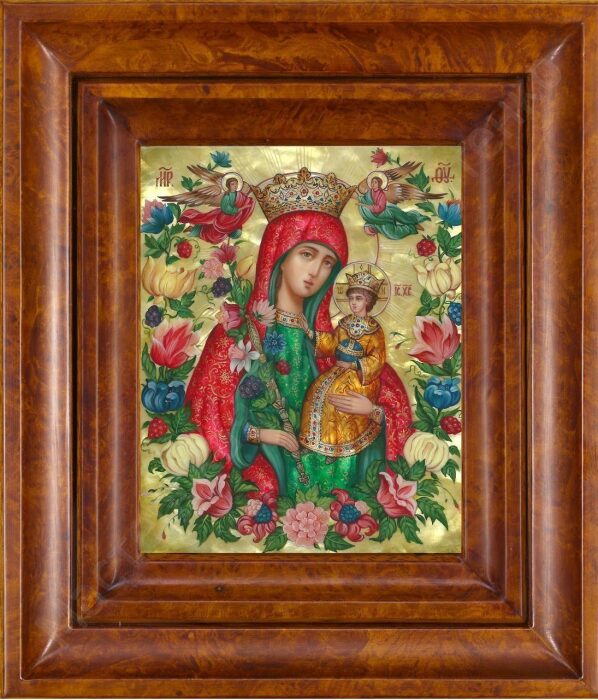 Icon of the Mother of God "Unfading Color" with mother of pearl