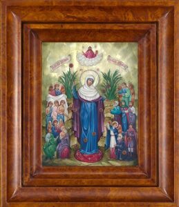 Icon of the Mother of God "Joy to All who mourn" with mother of pearl