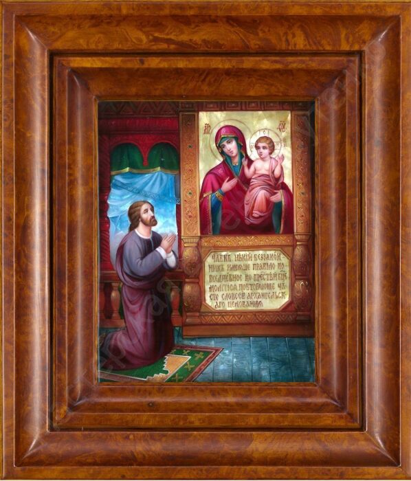 Icon of the Mother of God "Unexpected Joy" with mother of pearl