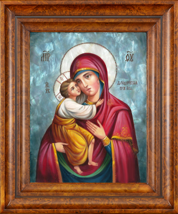 Icon of the Mother of God "Feodorovskaya" with mother of pearl