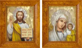 Венчальная пара "Казанская Божия Матерь и Спаситель", малая с перламутром Венчальная пара "Казанская Божия Матерь и Спаситель", малая с перламутром