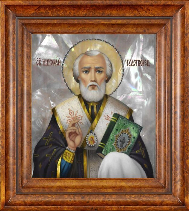 Icon of St. Nicholas the Wonderworker with mother of pearl
