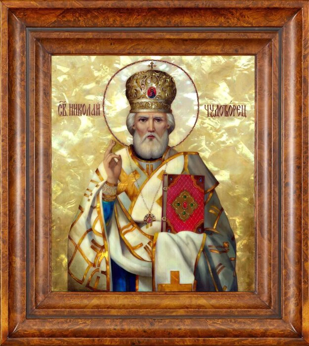 Icon "Nicholas the Wonderworker" with mother of pearl