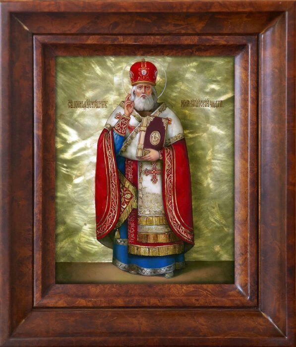 Icon "St. Nicholas the Wonderworker of Myra" with mother of pearl