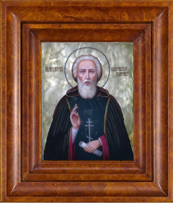 Icon of St. Sergius of Radonezh with mother of pearl