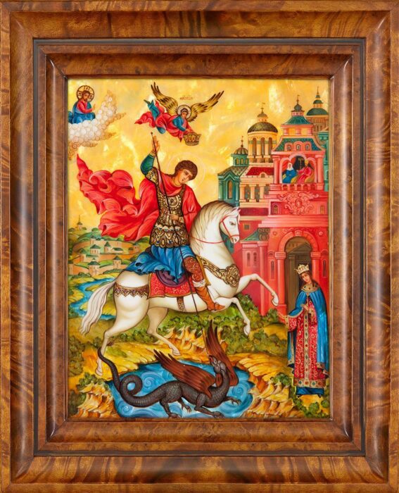 St. George the Victorious icon with mother of pearl