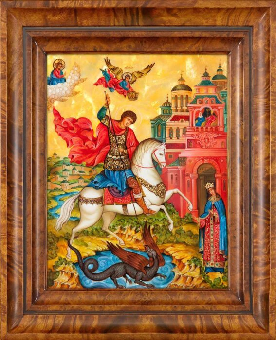 St. George the Victorious icon with mother of pearl
