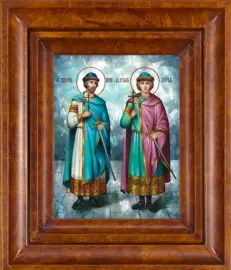 Икона "Святые Борис и Глеб" с перламутром