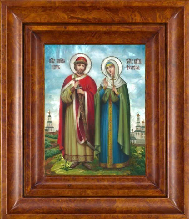 Icon "Saints Peter and Fevronia" with mother of pearl