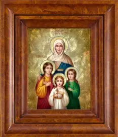 Икона "Святые мученицы Вера, Надежда, Любовь и мать их Софья" с перламутром