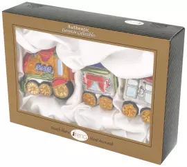 Set of Christmas tree toys "Steam locomotive and two wagons" No. 2 Enamel