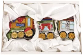 Set of Christmas tree toys "Steam locomotive and two wagons" No. 2 Enamel