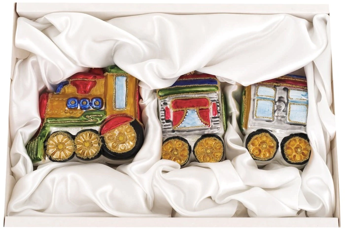 Set of Christmas tree toys "Steam locomotive and two wagons" No. 2 Enamel