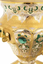 Чайный набор с самоваром "Узоры" на 4 персоны, с малахитом, Златоуст