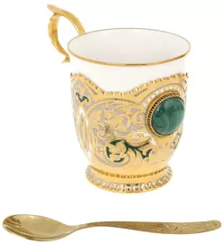 Чайный набор с самоваром "Узоры" на 4 персоны, с малахитом, Златоуст