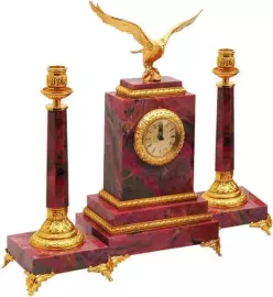Каминные часы с подсвечниками "Орел", родонит