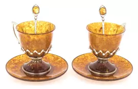 Чайный набор из янтаря "Императрица" на 2 персоны, с жемчугом