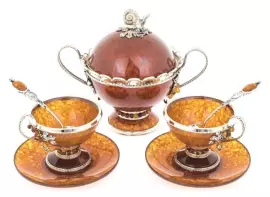 Набор для чая из янтаря "Виноград" с сахарницей на 2 персоны