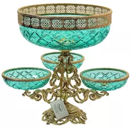 Хрустальная двухъярусная менажница, голубая