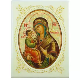Икона с перламутром "Богоматерь Иерусалимская" в белой раме