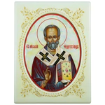 Icon with mother-of-pearl "Nicholas the Wonderworker" in a white frame