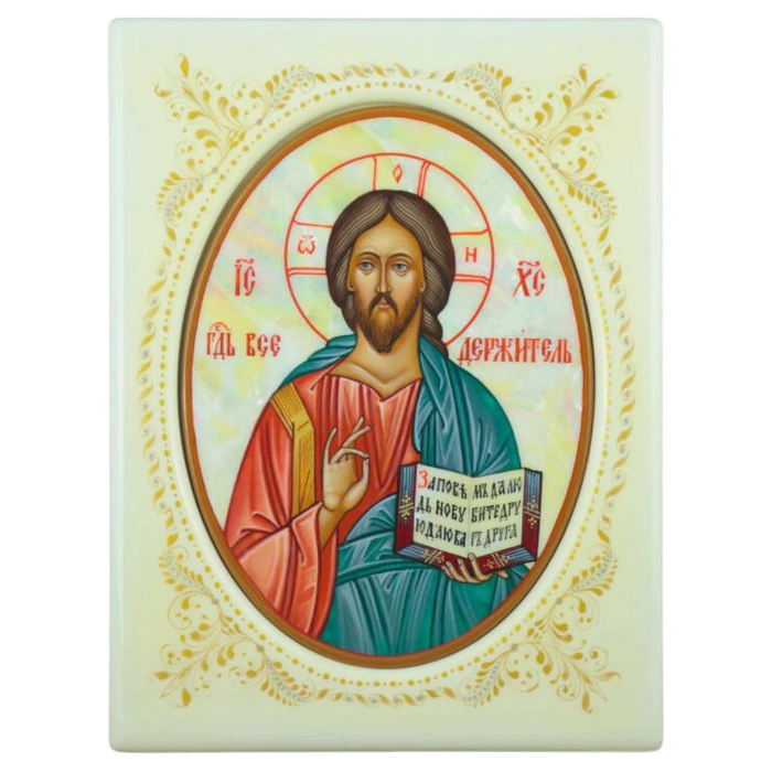 Icon with mother-of-pearl "Savior" in a white frame