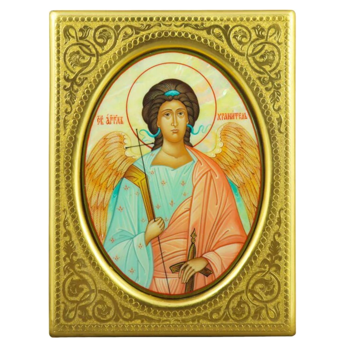Mother-of-pearl icon "Guardian Angel" in a gold frame