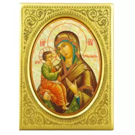 Икона с перламутром "Богоматерь Иерусалимская" в золотой раме
