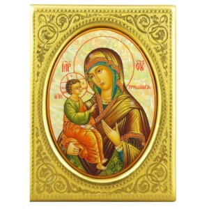 Mother of Pearl icon "Our Lady of Jerusalem" in a gold frame