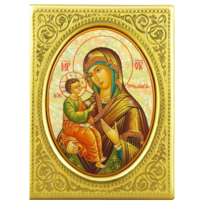 Mother of Pearl icon "Our Lady of Jerusalem" in a gold frame