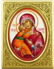 Икона с перламутром "Владимирская Богоматерь" в золотой раме