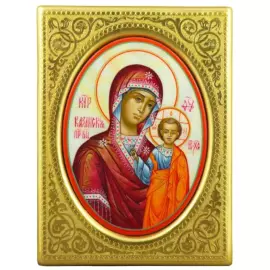 Икона с перламутром "Казанская Богоматерь" в золотой раме