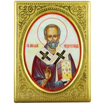 Icon with mother-of-pearl "Nicholas the Wonderworker" in a gold frame