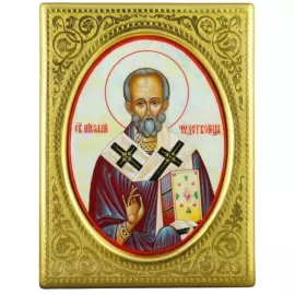 Икона с перламутром "Николай Чудотворец" в золотой раме