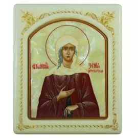 Икона с перламутром "Ксения Петербургская" в белой раме с орнаментом